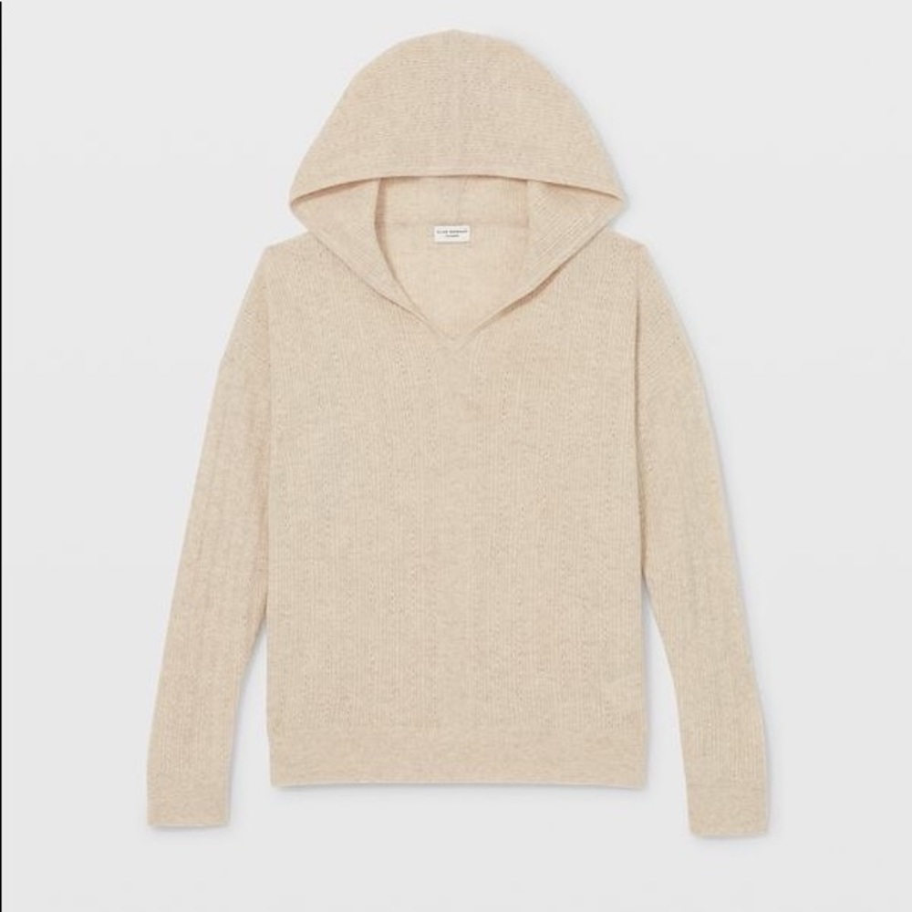 Club Monaco Cashmere Rib Pointelle Hoodie in Oat